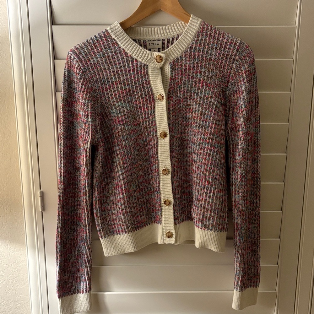 J. Crew Women's Cream and Multicolor Button-Up Cardigan